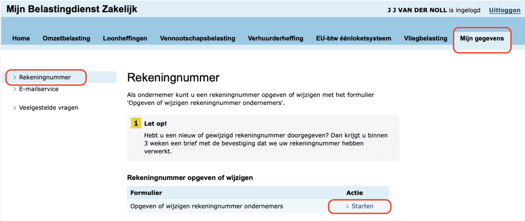 Wijzigen rekeningnummer Belastingdienst